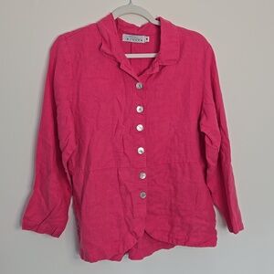 Willow Coral Pink 100% Linen Button-Up Jacket Classic Feminine Spring - Med